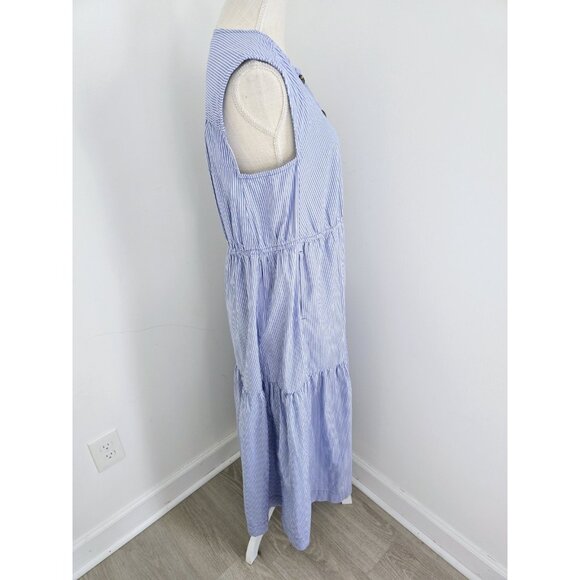 Everlane Cotton Tiered Striped Blue White Sleeveless Midi Maxi Dress S Small - Picture 7 of 13